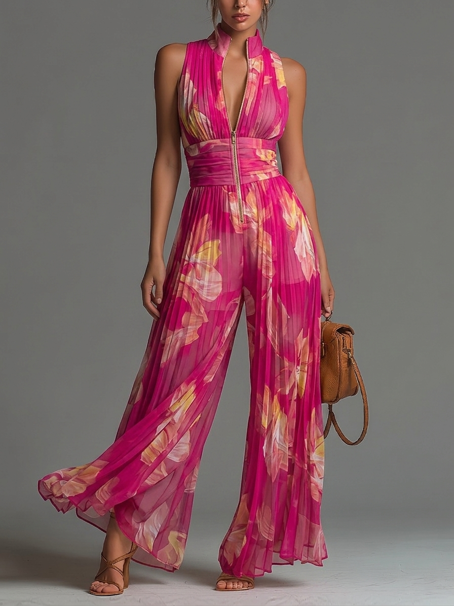 Mono Serafina | Gasa Plisada Floral en Fucsia