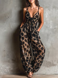 Zaira | Mono de Estampado de Leopardo con Escote en V, Tirantes Finos y Lazada en la Cintura