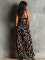 Zaira | Mono de Estampado de Leopardo con Escote en V, Tirantes Finos y Lazada en la Cintura