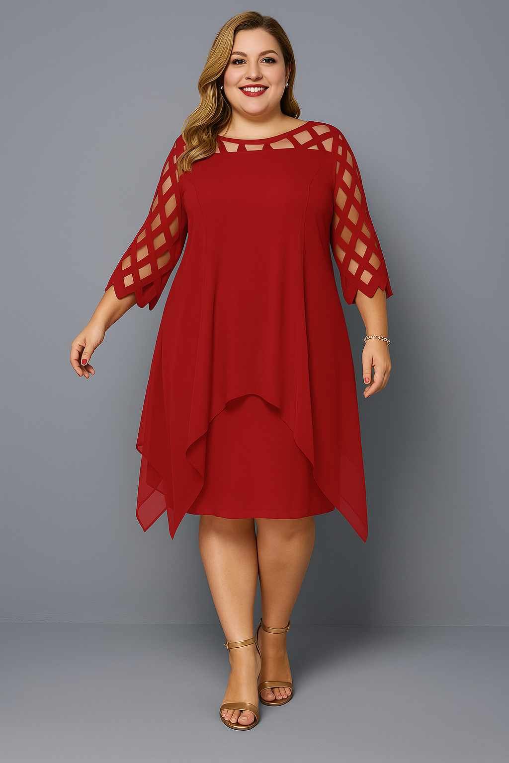 Evelyn™ | Vestido Elegante con Mangas de Encaje y Efecto Disimulador de Tripa