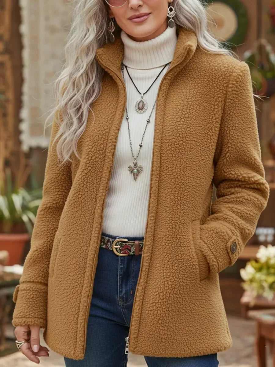 Carissa - Chaqueta con Cuello Alto y Tacto Lana de Cordero, Cremallera Completa