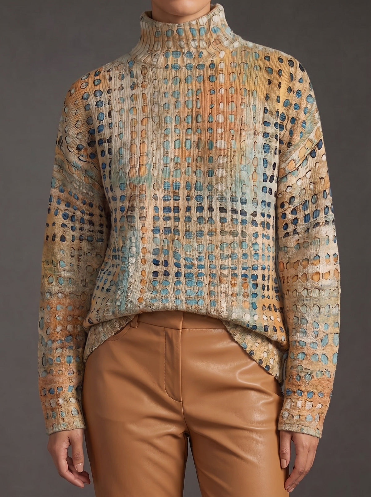 Barbara™ | Jersey de cuello alto Autumn Grid
