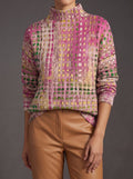 Carla™ | Jersey de cuello alto con diseño de celosía y lunares de orquídea