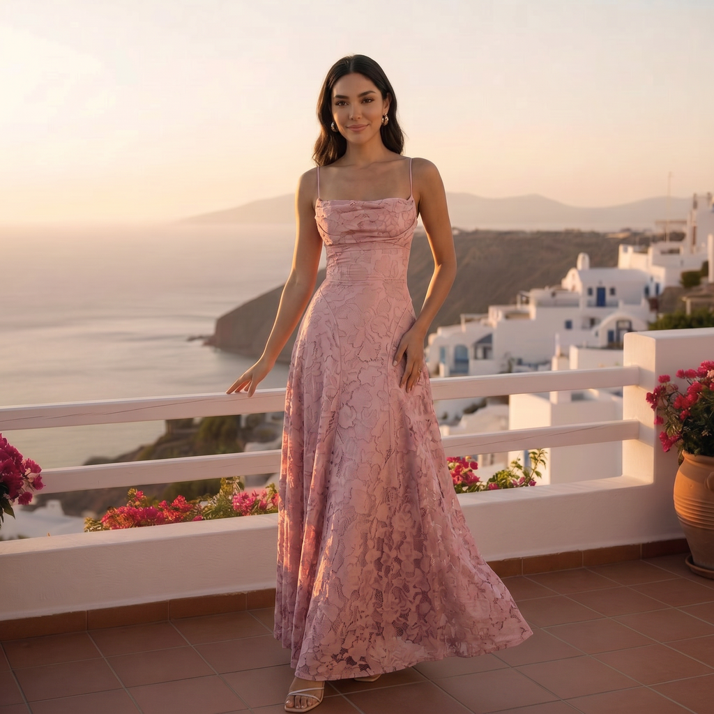 Estiloso vestido ajustado de fiesta y de invitada de boda con espalda descubierta y lazos | Midi