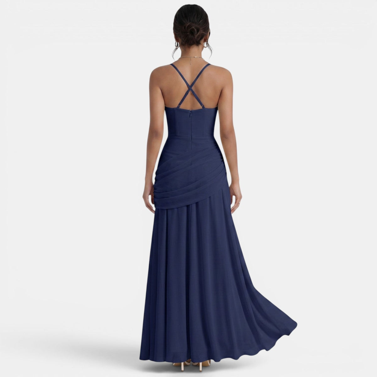 Refinado vestido largo ajustado de fiesta y de invitada de boda sin mangas de caída fluida | Maxi