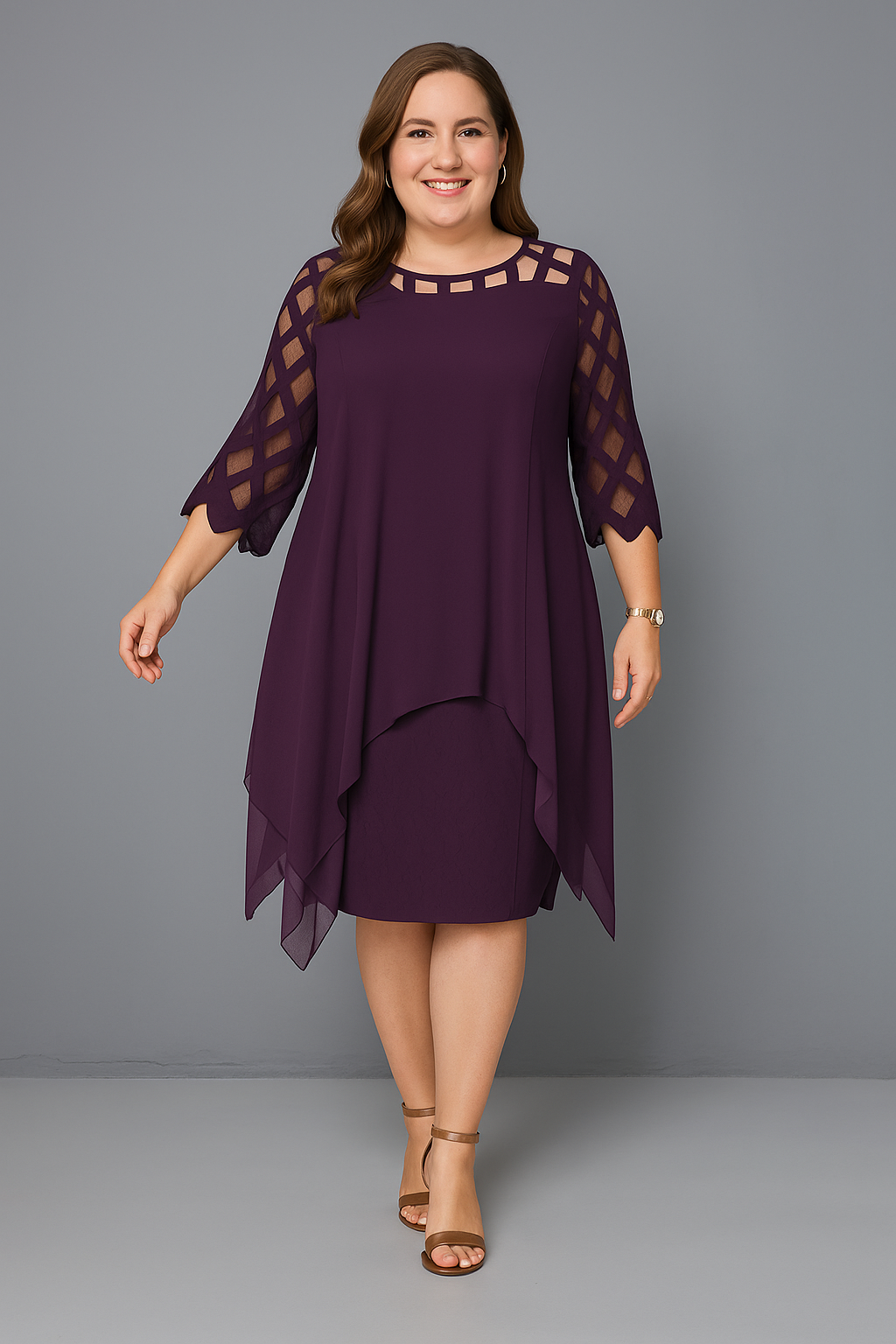 Evelyn™ | Vestido Elegante con Mangas de Encaje y Efecto Disimulador de Tripa