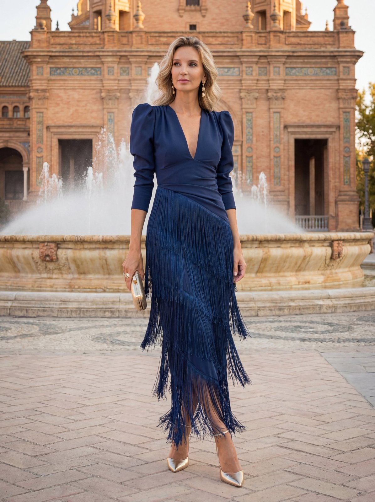 Ámbar | Vestido midi ajustado con flecos