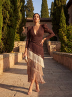 Ámbar | Vestido midi ajustado con flecos