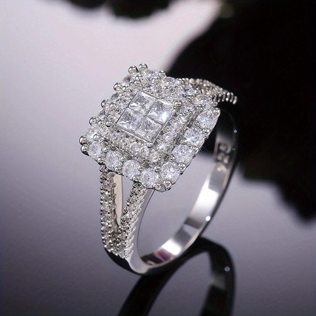 Anillo de Boda con Circonita de Corte Cuadrado