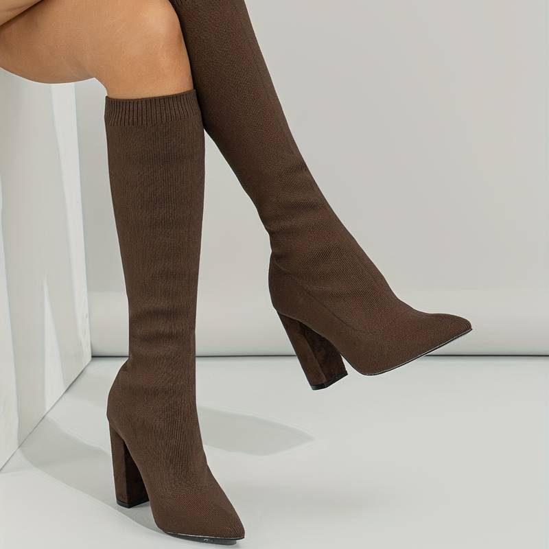 OLIVIA | BOTAS CALCETÍN DE PUNTO PARA MUJER CON TACÓN DE BLOQUE