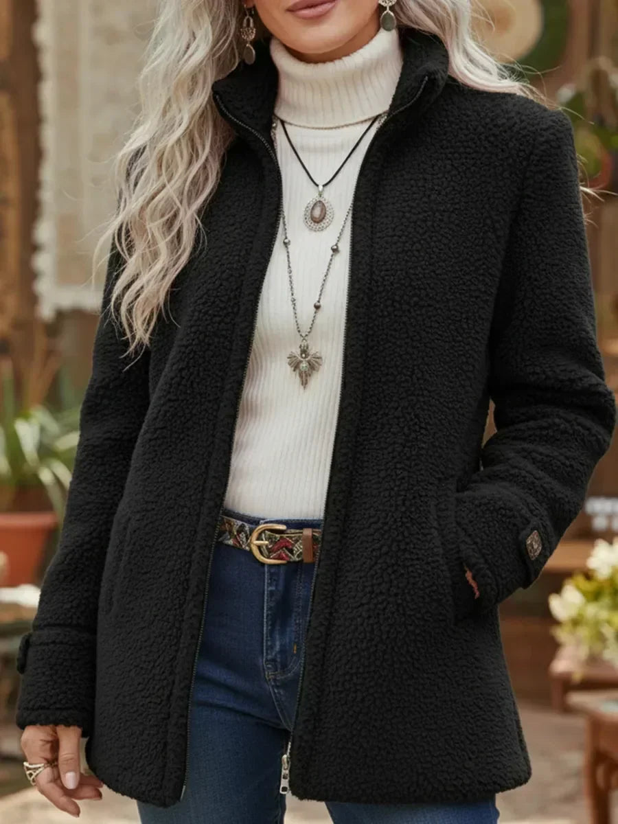 Carissa - Chaqueta con Cuello Alto y Tacto Lana de Cordero, Cremallera Completa