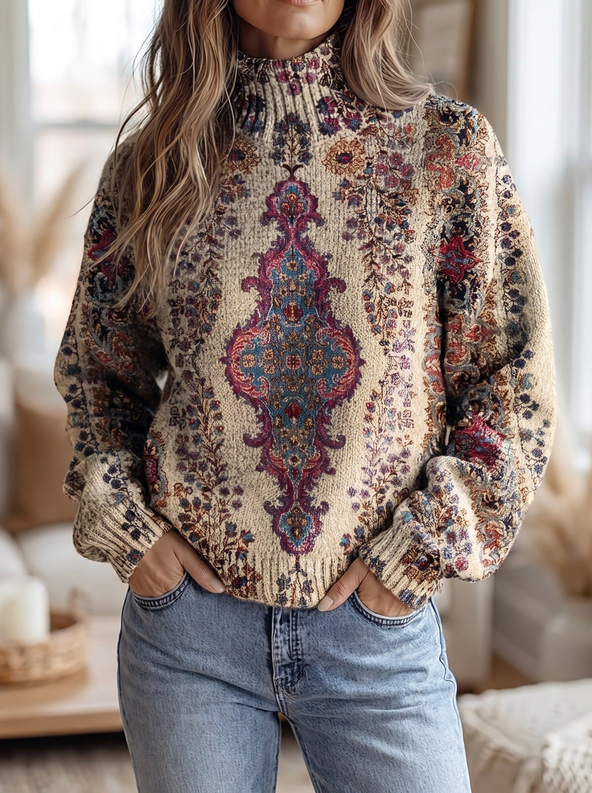 Esmeralda™ | Jersey de cuello alto con medallón vintage