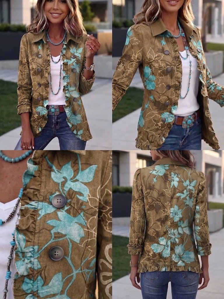 Odisea | Chaqueta Floral Vintage con Borde de Volantes