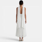 Elegante vestido largo de gasa de fiesta de invitada de boda con detalle de lazo | Maxi