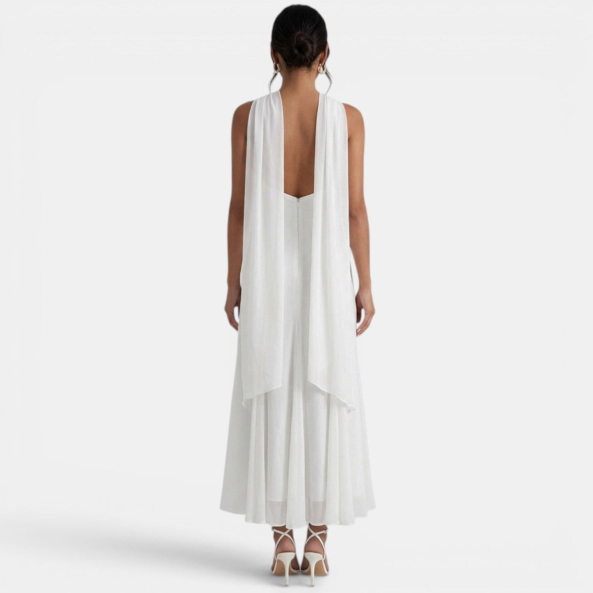 Elegante vestido largo de gasa de fiesta de invitada de boda con detalle de lazo | Maxi