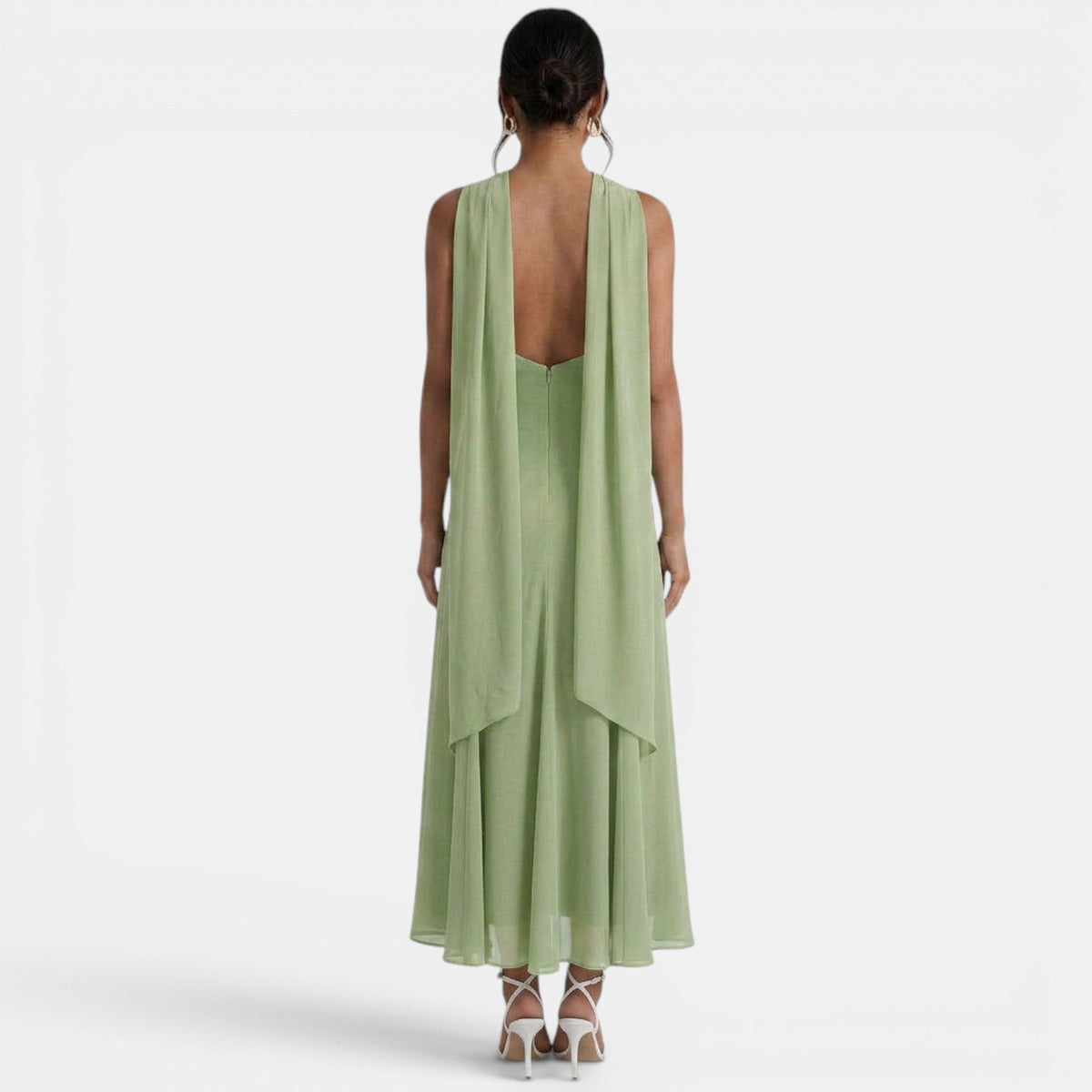 Elegante vestido largo de gasa de fiesta de invitada de boda con detalle de lazo | Maxi