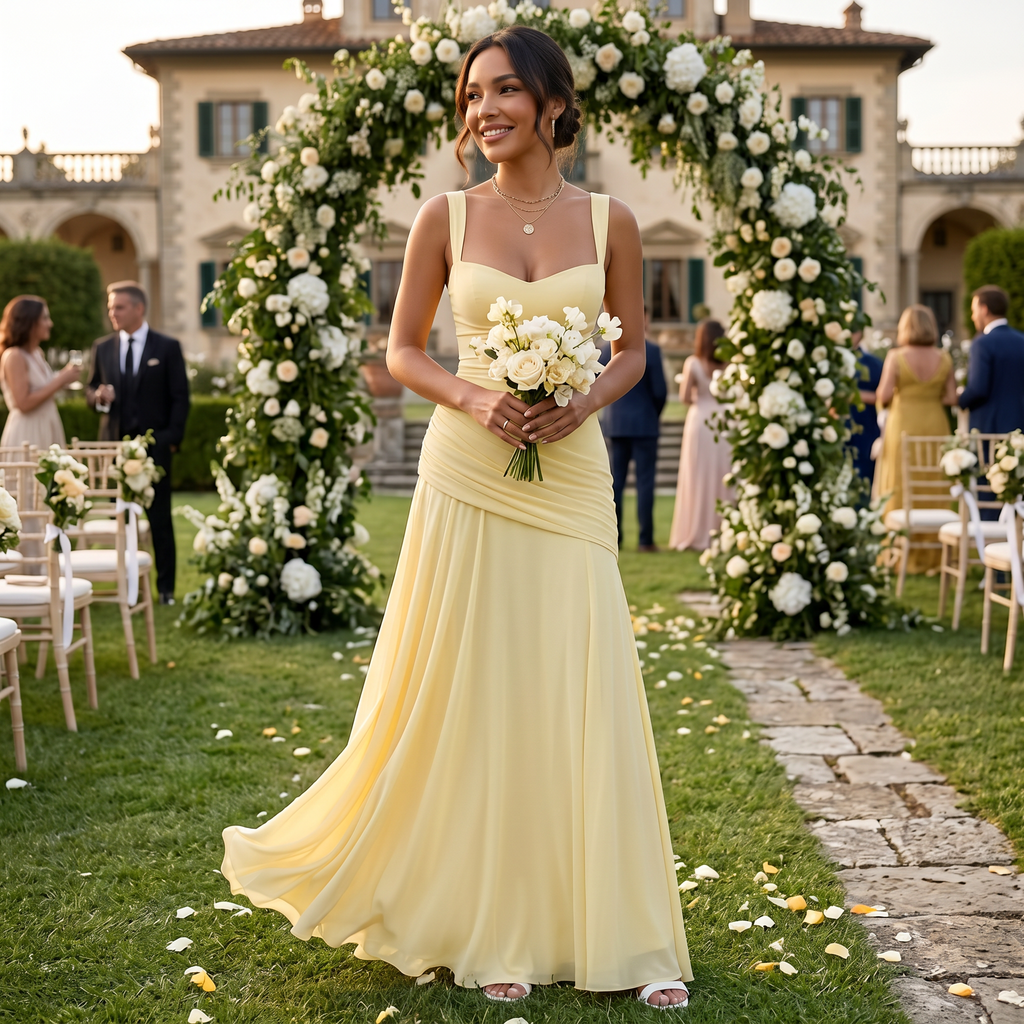Refinado vestido largo ajustado de fiesta y de invitada de boda sin mangas de caída fluida | Maxi