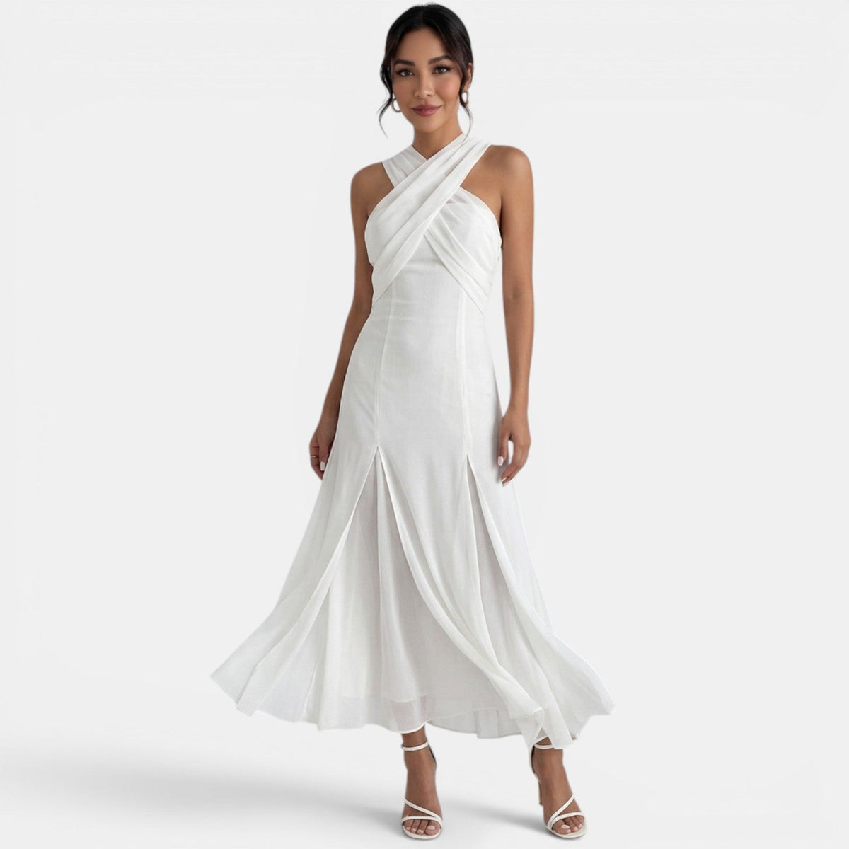 Elegante vestido largo de gasa de fiesta de invitada de boda con detalle de lazo | Maxi