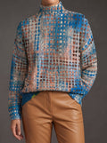 Anna™ | Jersey de cuello alto con diseño de rejilla en color índigo