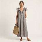 Rosalind | Vestido Maxi de Lino con Volantes y Escote en V