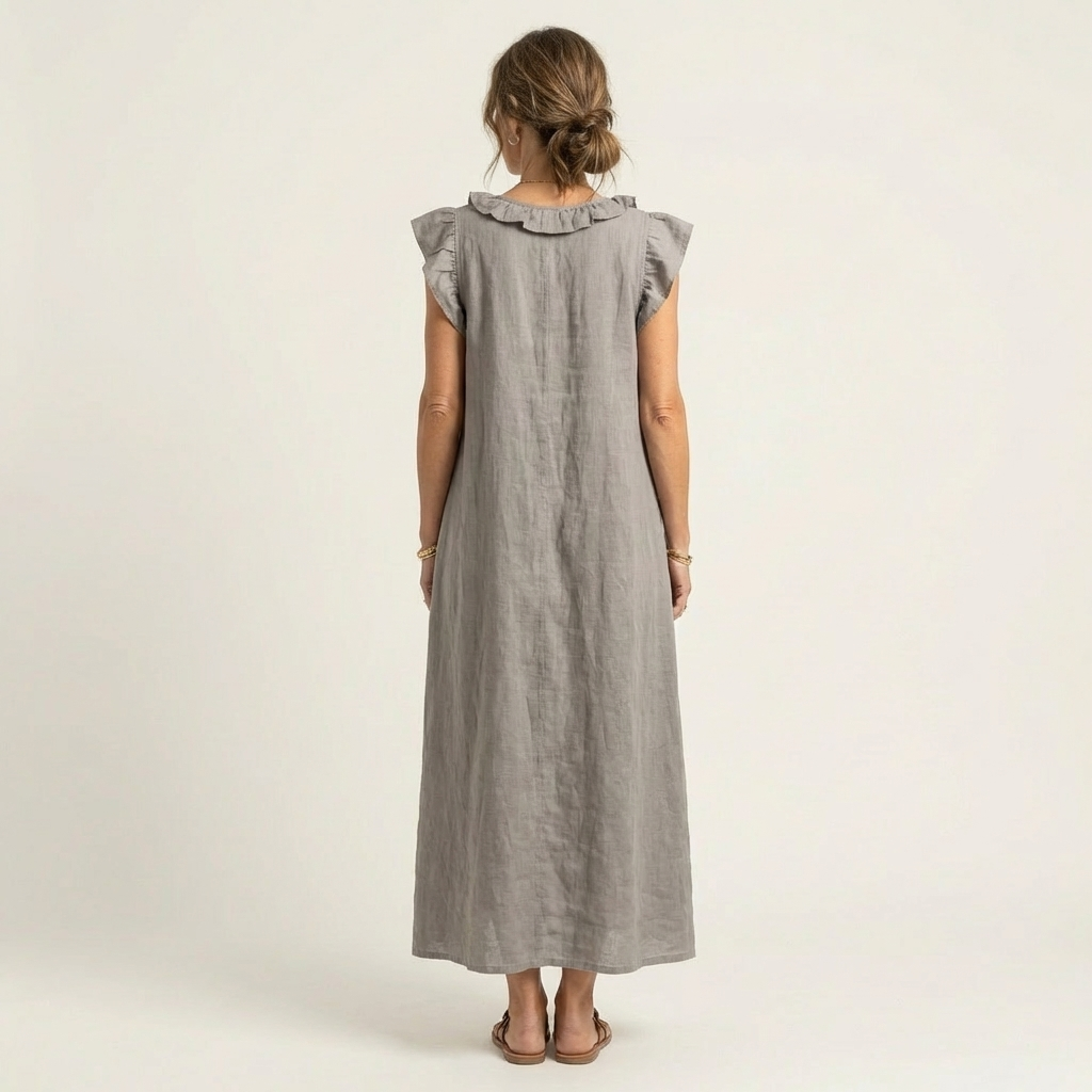 Rosalind | Vestido Maxi de Lino con Volantes y Escote en V