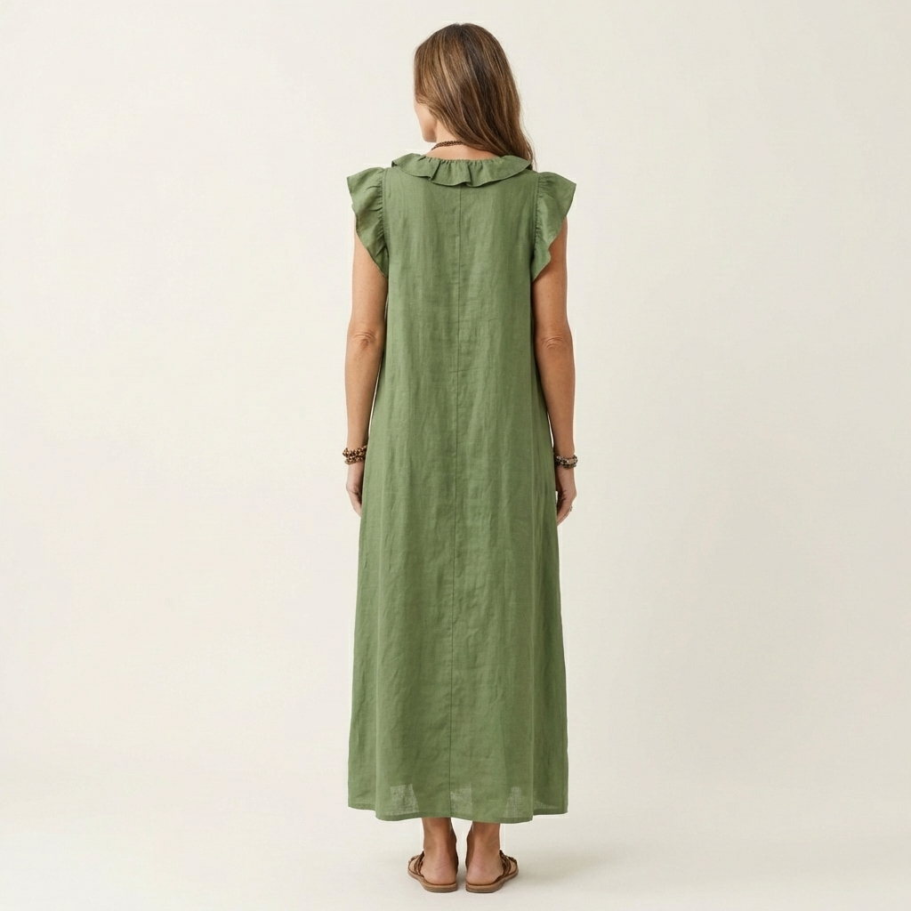 Rosalind | Vestido Maxi de Lino con Volantes y Escote en V