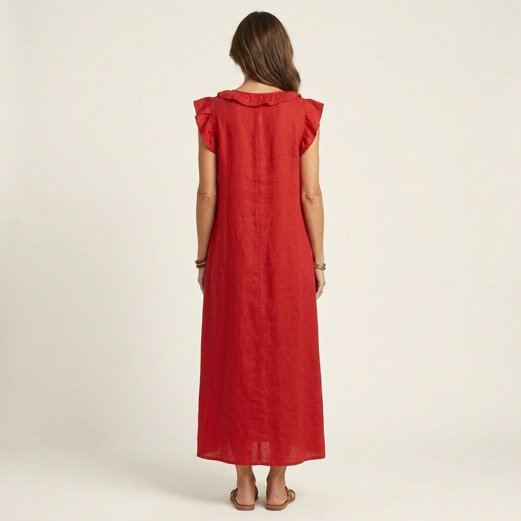 Rosalind | Vestido Maxi de Lino con Volantes y Escote en V