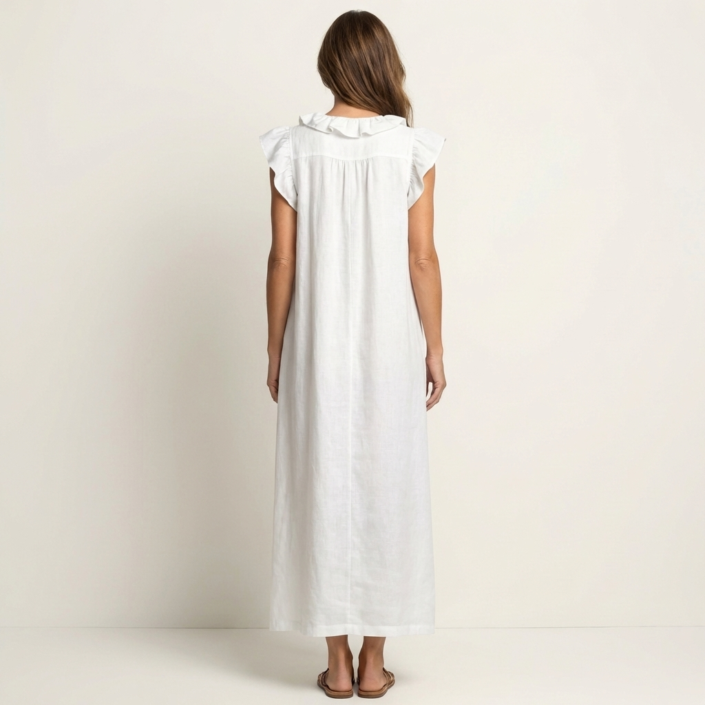 Rosalind | Vestido Maxi de Lino con Volantes y Escote en V
