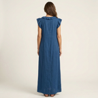 Rosalind | Vestido Maxi de Lino con Volantes y Escote en V
