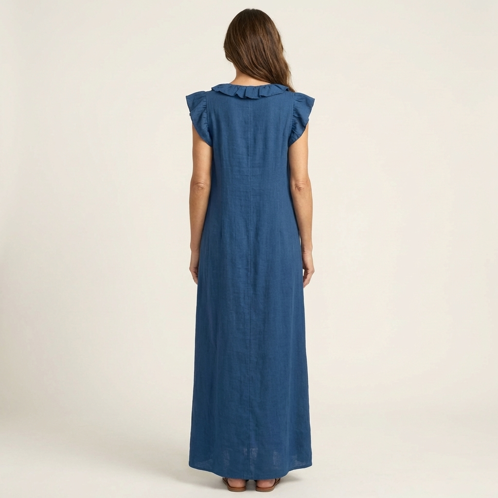 Rosalind | Vestido Maxi de Lino con Volantes y Escote en V