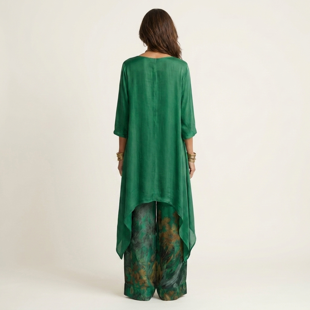 Esmeralda | Conjunto de Dos Piezas de Algodón y Seda con Túnica Asimétrica