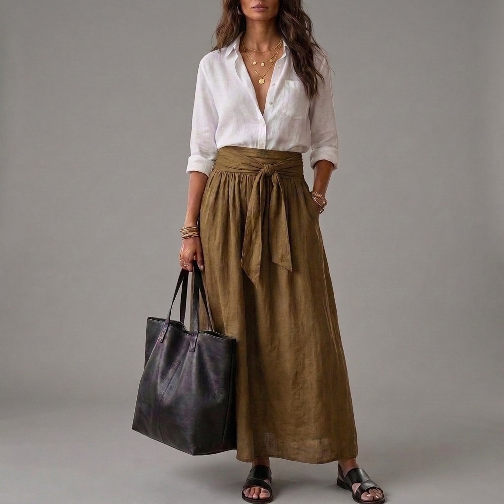 SAHARA | Conjunto de Dos Piezas: Top Negro y Falda Midi Verde Oliva