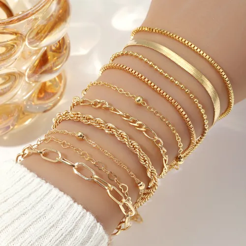 Conjunto de Pulseras Apilables con Perla Dorada
