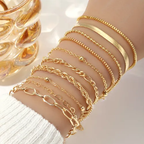 Conjunto de Pulseras Apilables con Perla Dorada