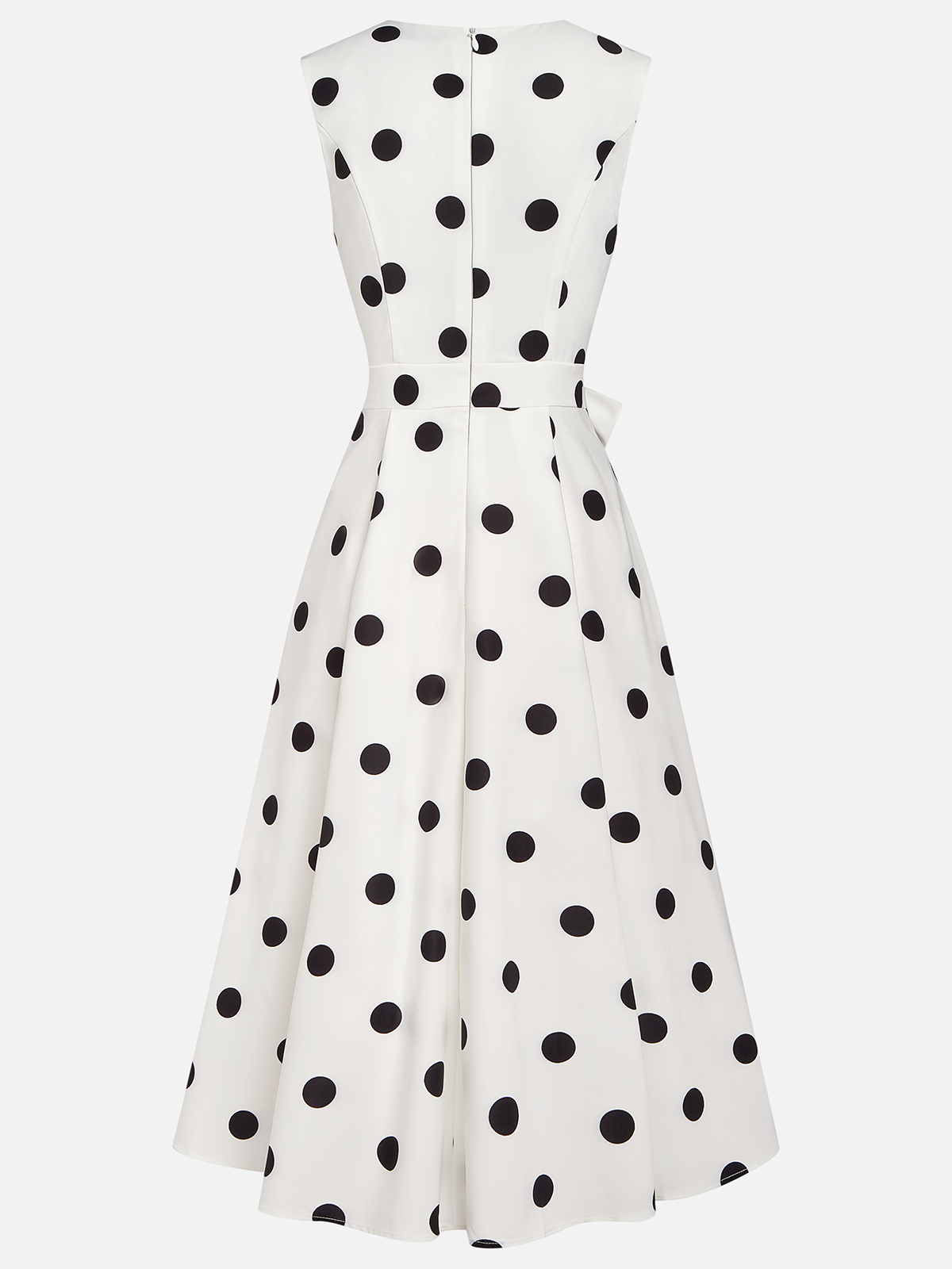 Vestido midi clásico blanco y negro de lunares con mangas francesas