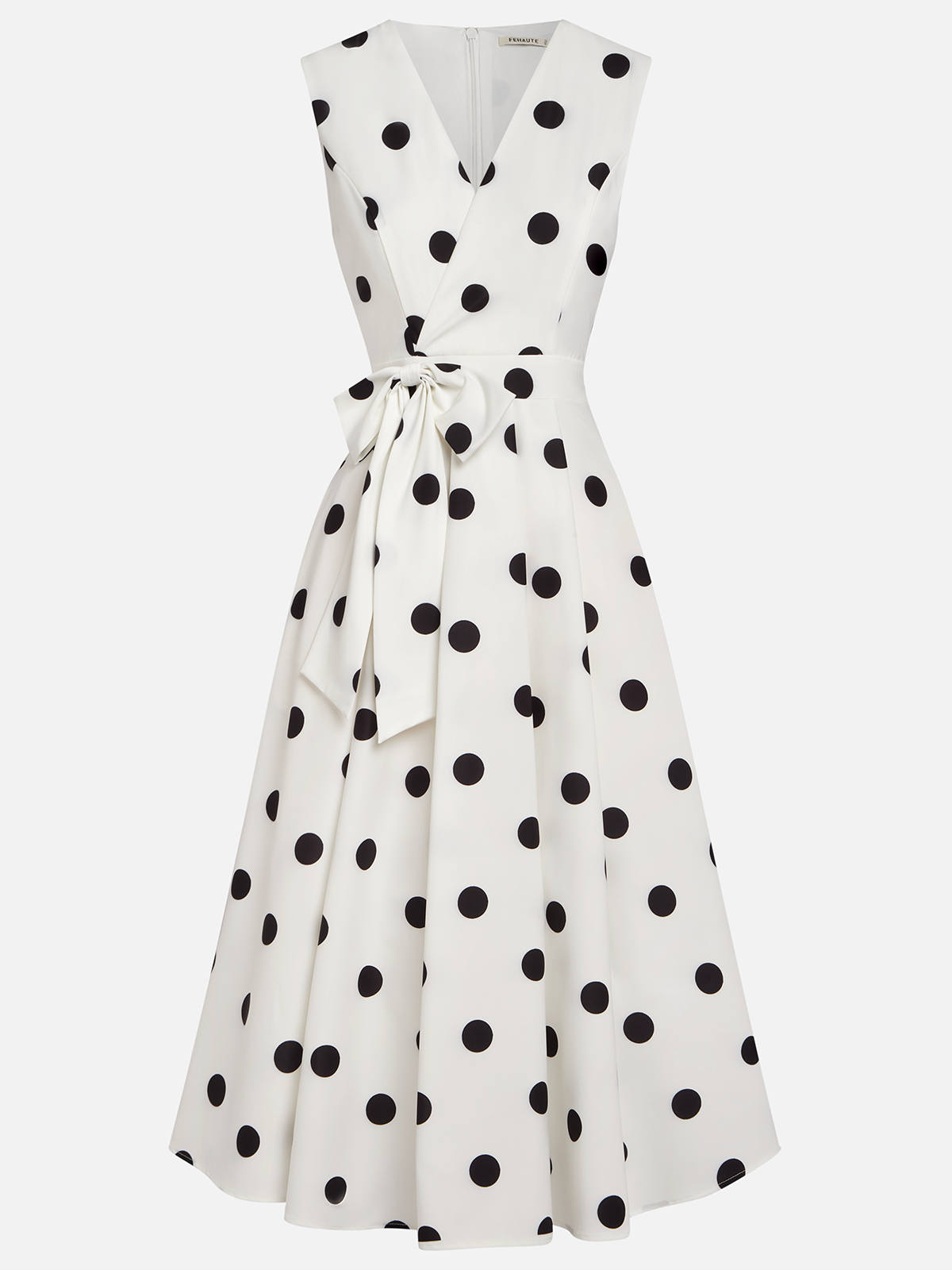 Vestido midi clásico blanco y negro de lunares con mangas francesas