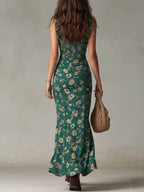 Savannah | Vestido Maxi Boho Floral Fruncido con Abertura Lateral