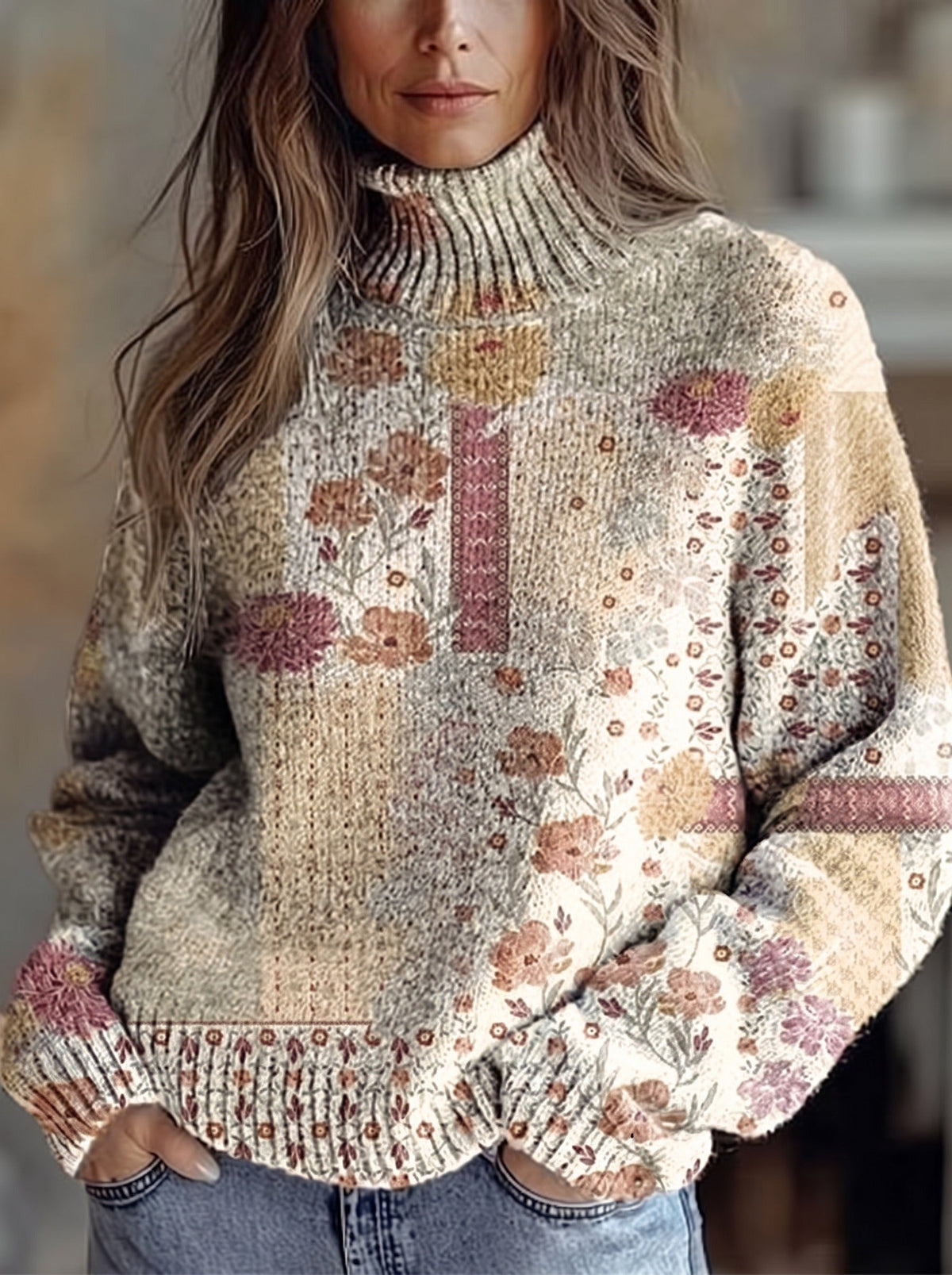Lina™ | Jersey de cuello alto Patchwork Garden