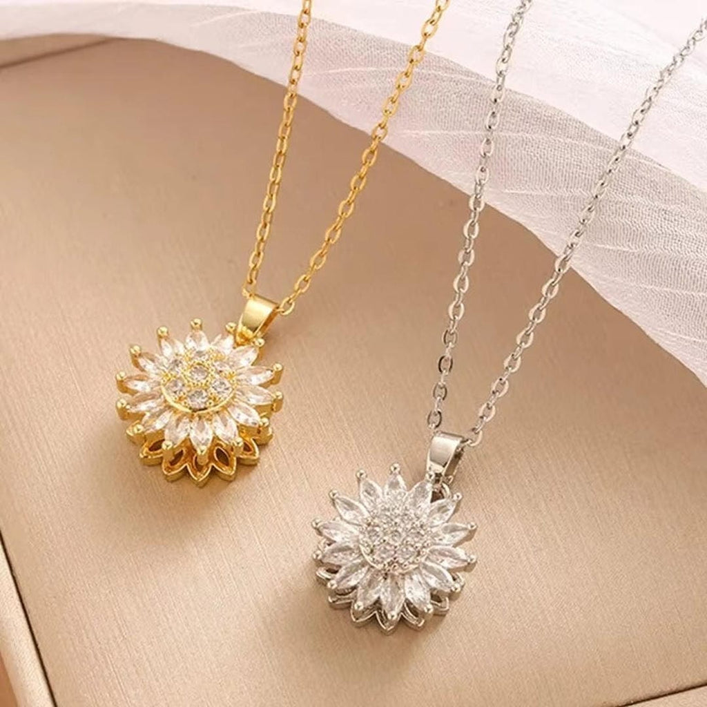 Conjunto de Collar y Pendientes Girasol de Circonita en Plata