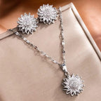 Conjunto de Collar y Pendientes Girasol de Circonita en Plata