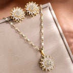 Conjunto de Collar y Pendientes Girasol de Circonita en Plata