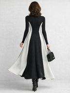 Elegante vestido largo de invitada de boda de invierno con cuello alto y manga larga | Maxi