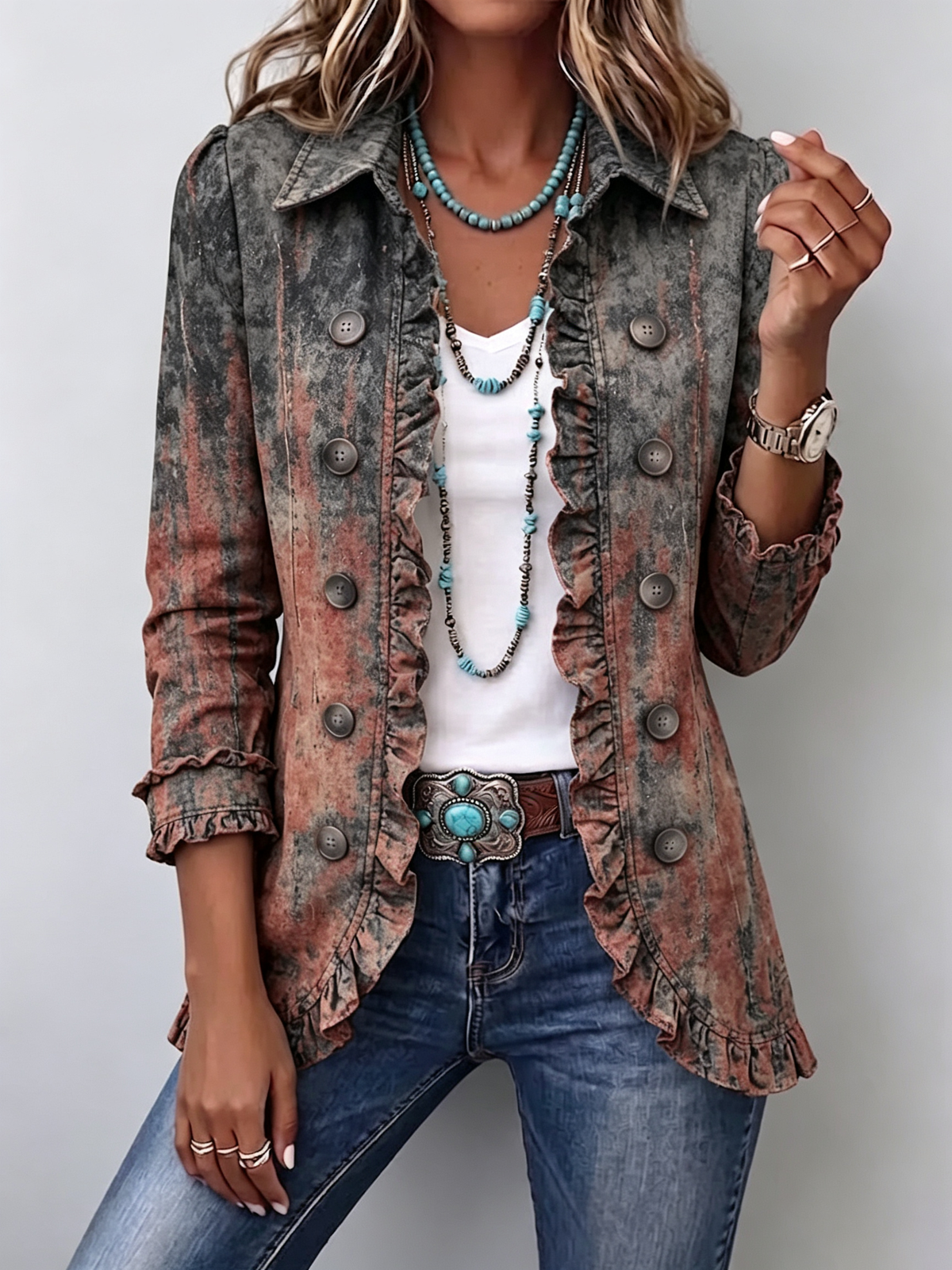 Nicole | Chaqueta con Volantes y Degradado Texturizado