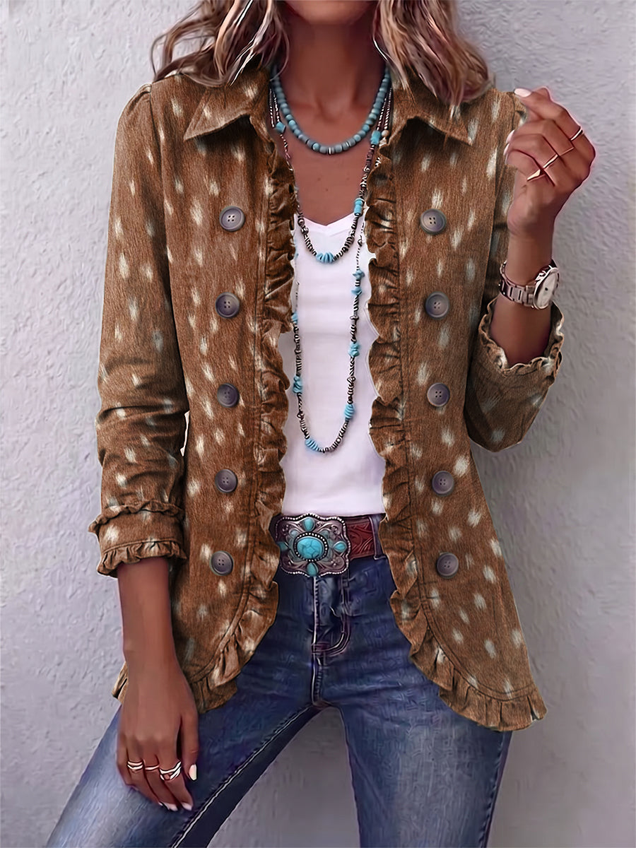 Charity – Chaqueta con Volantes y Estampado Animal Marrón