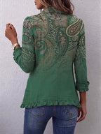 Olive | Chaqueta con Estampado Cachemira Desgastado y Ribete de Volantes