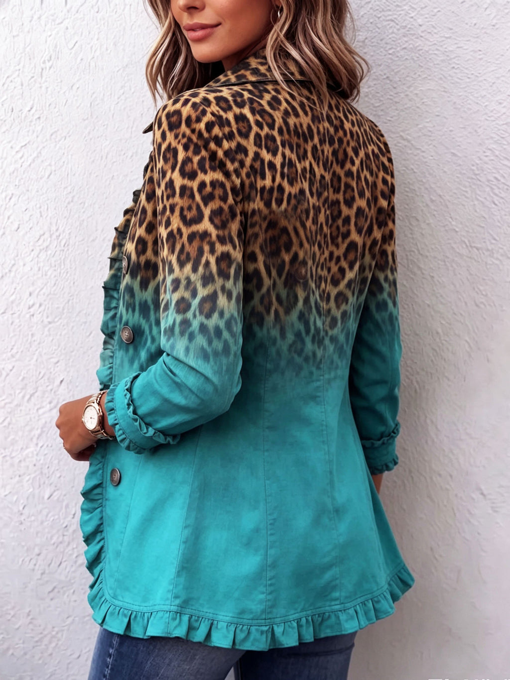 Kenya | Blazer con Volantes y Degradado de Leopardo a Turquesa