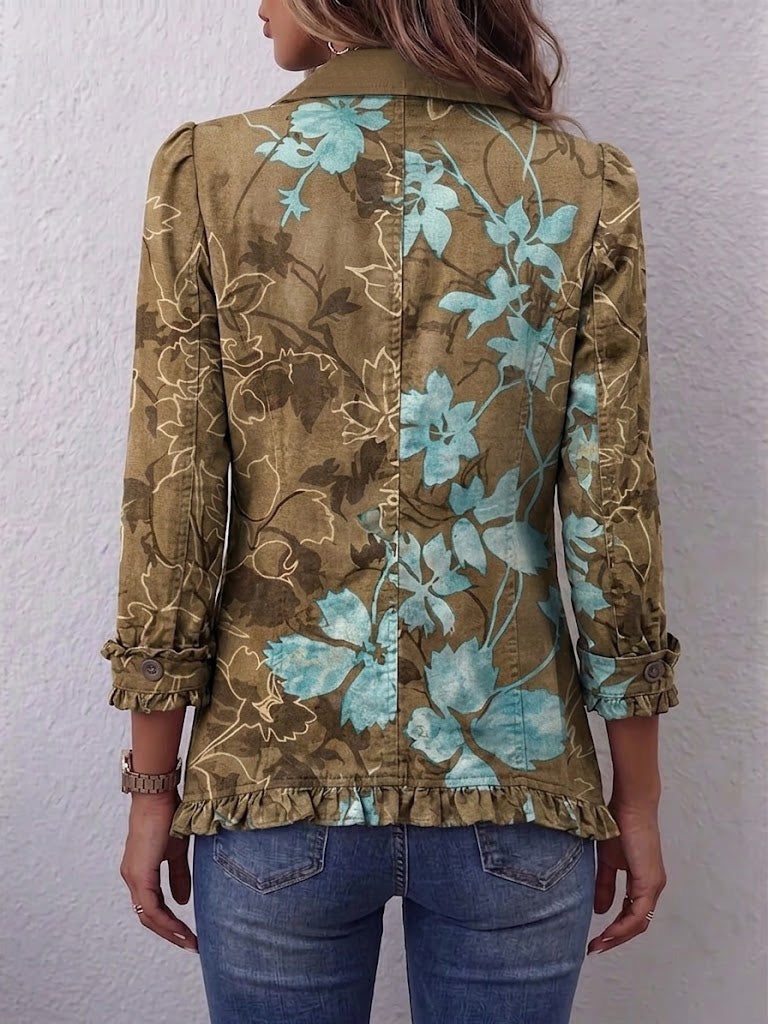 Odisea | Chaqueta Floral Vintage con Borde de Volantes