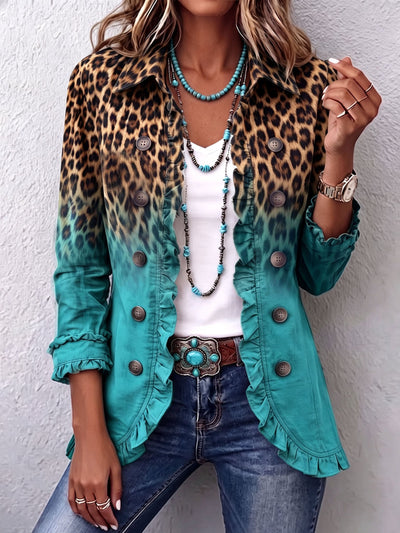 Kenya | Blazer con Volantes y Degradado de Leopardo a Turquesa