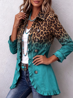 Kenya | Blazer con Volantes y Degradado de Leopardo a Turquesa
