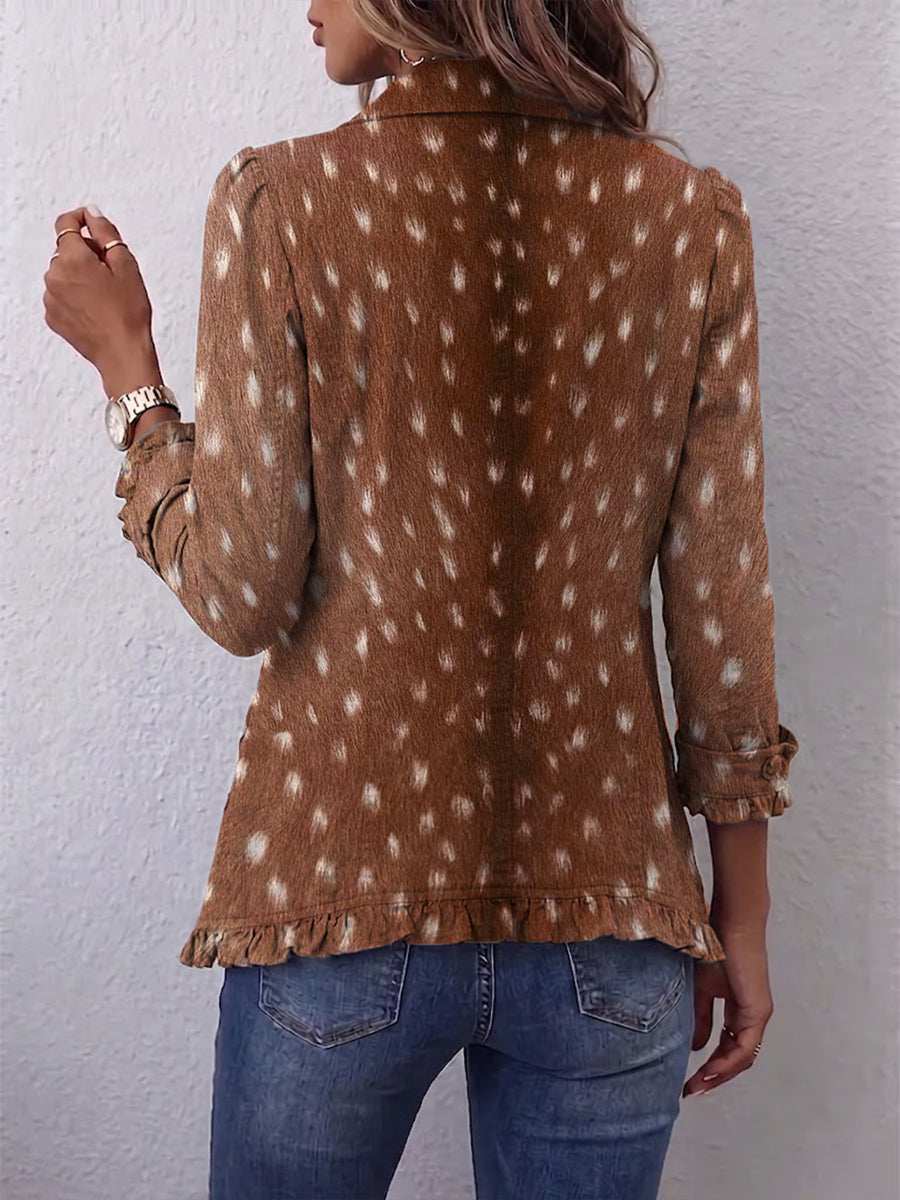 Charity – Chaqueta con Volantes y Estampado Animal Marrón
